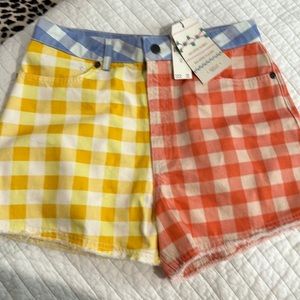 FARM rio denim shorts. Plaid / gingham cutoffs.